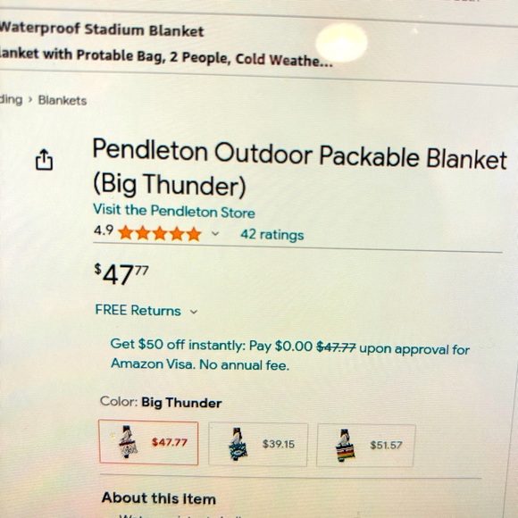 Pendleton outdoor packable blanket II Large II Big Thunder - Picture 6 of 7
